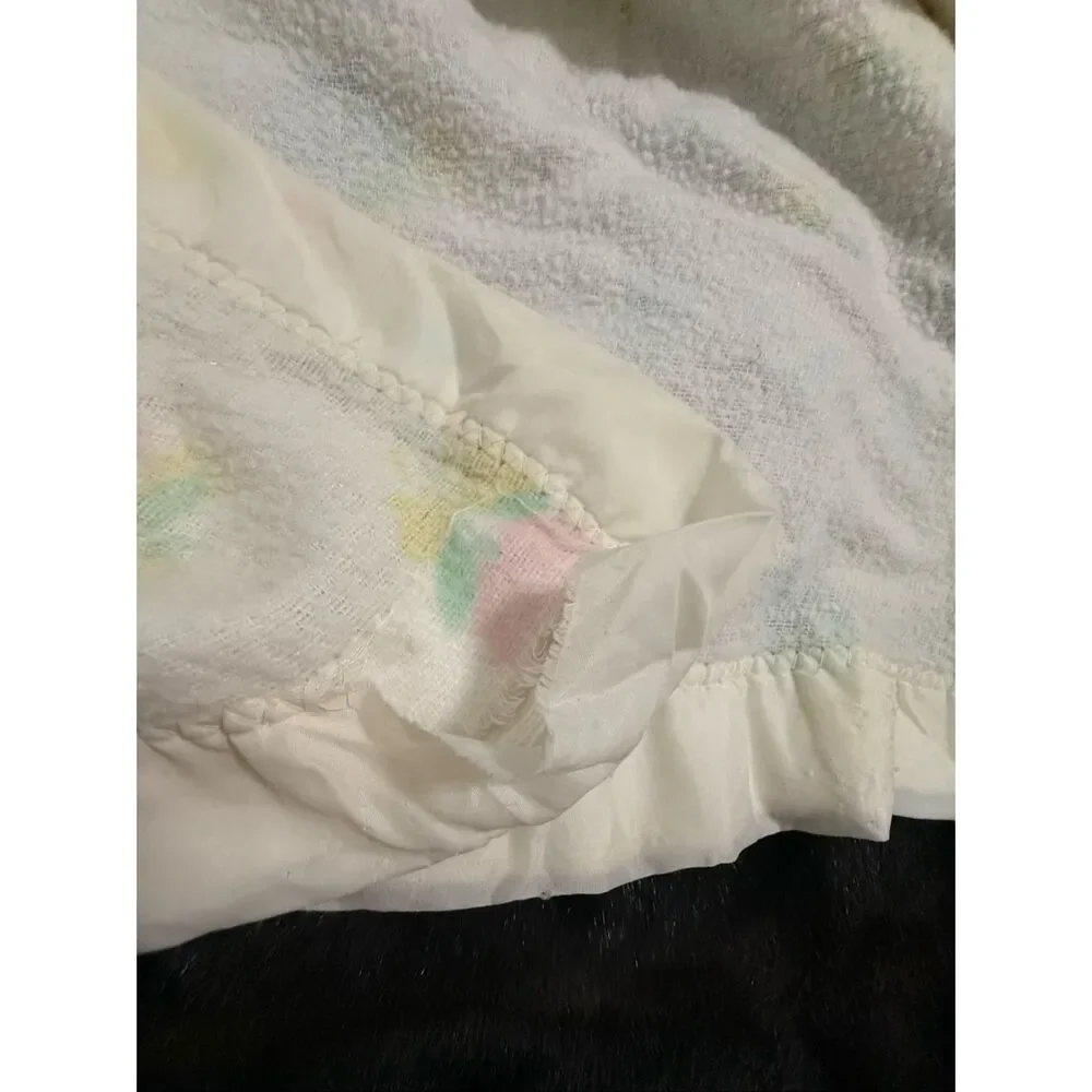 Baby Pepperell Waffle Weave Crib Blanket Satin Trim Edge 35 x 47 Floral Pastel